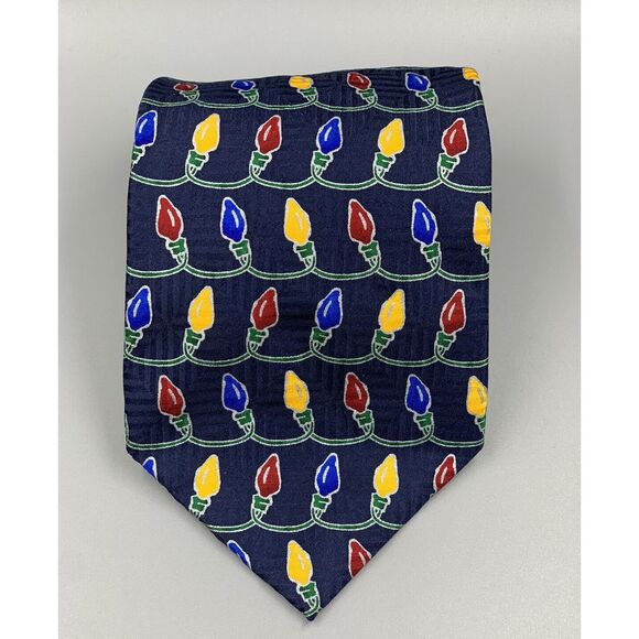 FN CHRISTMAS LIGHTS BULBS Hand Sewn 100% Silk Men Necktie - Picture 2 of 6